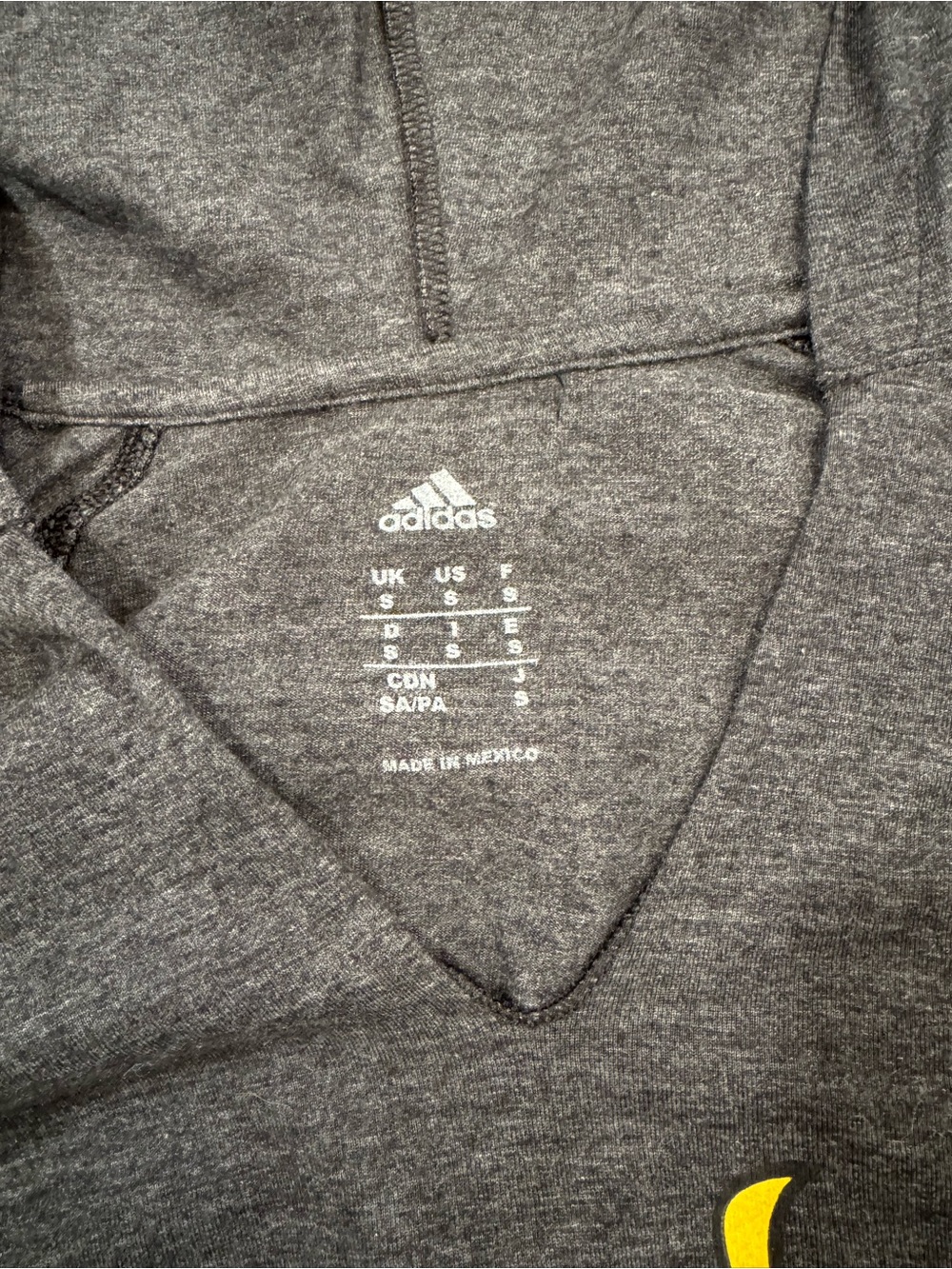 adidas Charcoal Gray Hoodie with Yellow Detail